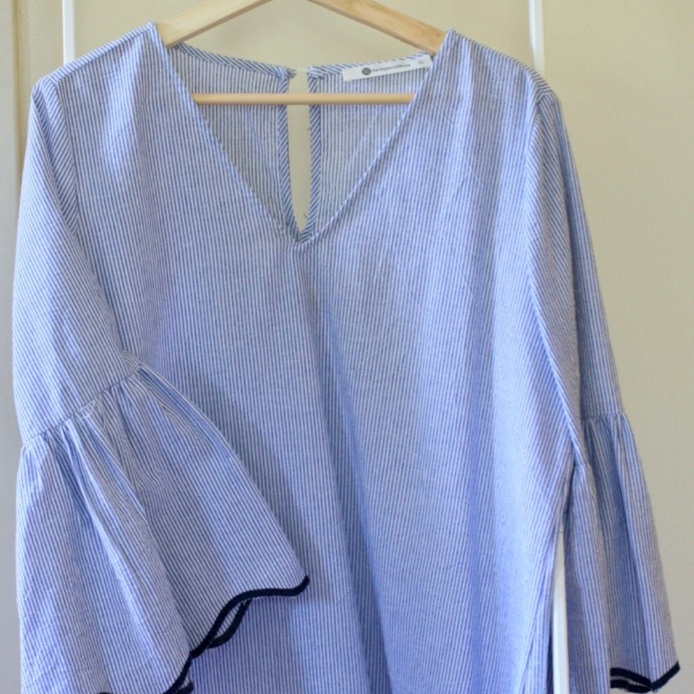 The Impeccable Pig Scalloped Bell Sleeve Blouse